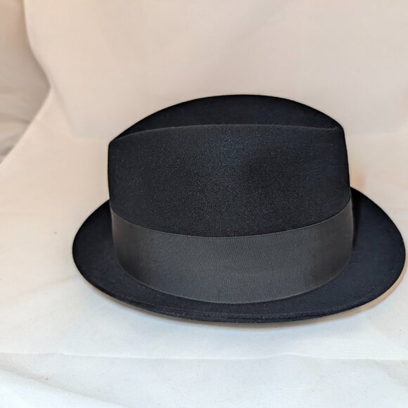 Vintage Adam Black Beaver Fur Felt Fedora Hat - Size 7 1/4 - Picture 4 of 8